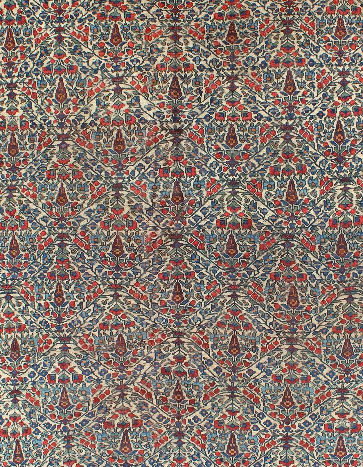 Fine Persian Antique Afshar Rug in Ivory Background & Multi Colors. Measures: 5'0 x 6'7 Antique Afshar Rug in Ivory Background & all over Botanical Design in Multi Colors. Keivan Woven Arts/ Rug/F - 0703, Antique Afshar Unique Bota... - Keivan Woven ArtsF - 0703 - 1014Rug