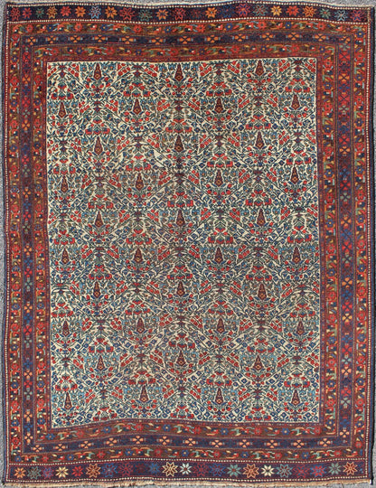 Fine Persian Antique Afshar Rug in Ivory Background & Multi Colors. Measures: 5'0 x 6'7 Antique Afshar Rug in Ivory Background & all over Botanical Design in Multi Colors. Keivan Woven Arts/ Rug/F - 0703, Antique Afshar Unique Bota... - Keivan Woven ArtsF - 0703 - 1014Rug