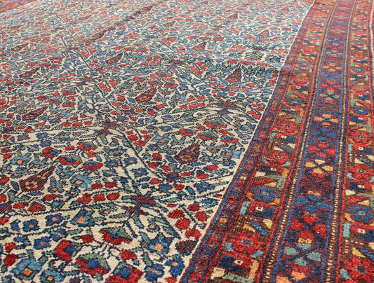Fine Persian Antique Afshar Rug in Ivory Background & Multi Colors. Measures: 5'0 x 6'7 Antique Afshar Rug in Ivory Background & all over Botanical Design in Multi Colors. Keivan Woven Arts/ Rug/F - 0703, Antique Afshar Unique Bota... - Keivan Woven ArtsF - 0703 - 1014