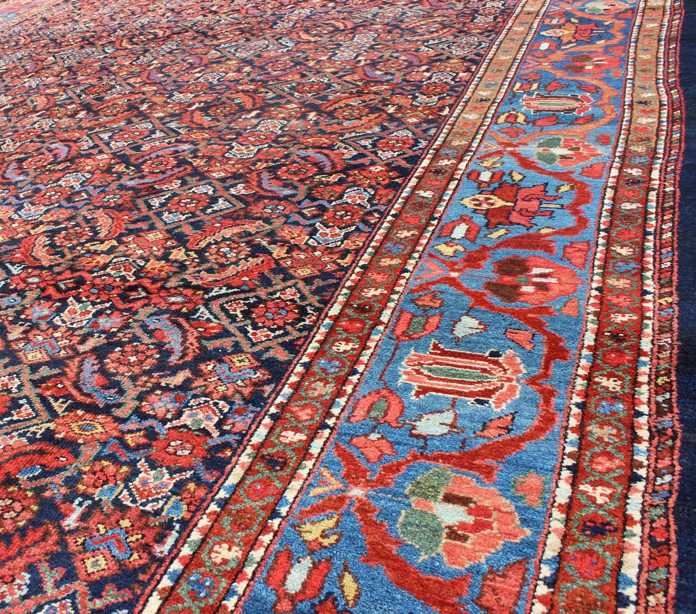 Multi Color Antique Persian Malayer Rug with All Over Herati Design in Black & Shades of Blue Measures: 8'8 x 11'8 Antique Persian Malayer Rug, Country of Origin: Iran; Type: Malayer; Design: All - Over, Herati; Keivan Woven Arts: rug F - 09... - Keivan Woven ArtsF - 0909 - 699Rug