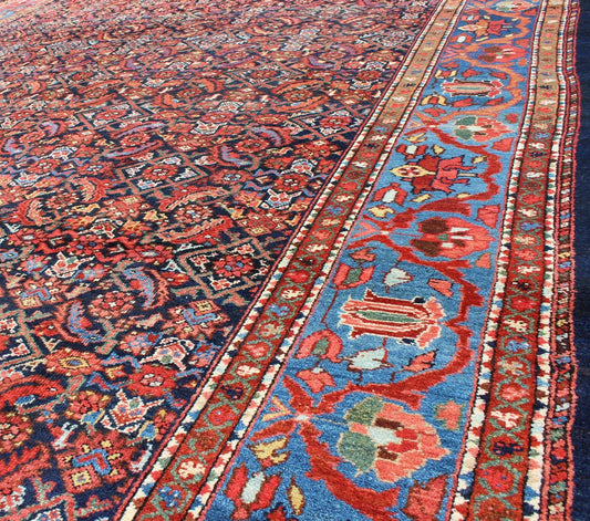 Multi Color Antique Persian Malayer Rug with All Over Herati Design in Black & Shades of Blue Measures: 8'8 x 11'8 Antique Persian Malayer Rug, Country of Origin: Iran; Type: Malayer; Design: All - Over, Herati; Keivan Woven Arts: rug F - 09... - Keivan Woven ArtsF - 0909 - 699Rug