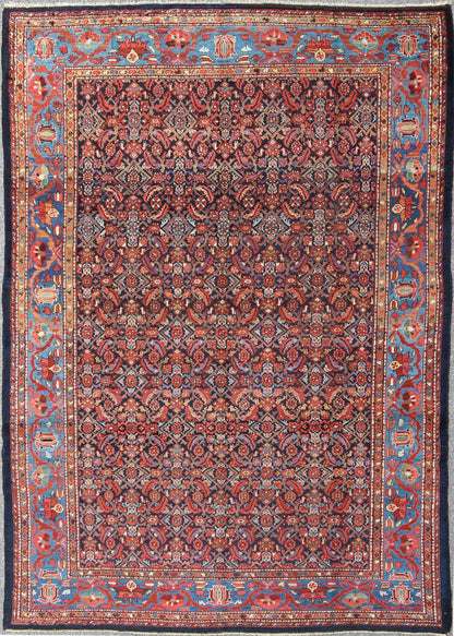 Multi Color Antique Persian Malayer Rug with All Over Herati Design in Black & Shades of Blue Measures: 8'8 x 11'8 Antique Persian Malayer Rug, Country of Origin: Iran; Type: Malayer; Design: All - Over, Herati; Keivan Woven Arts: rug F - 09... - Keivan Woven ArtsF - 0909 - 699Rug
