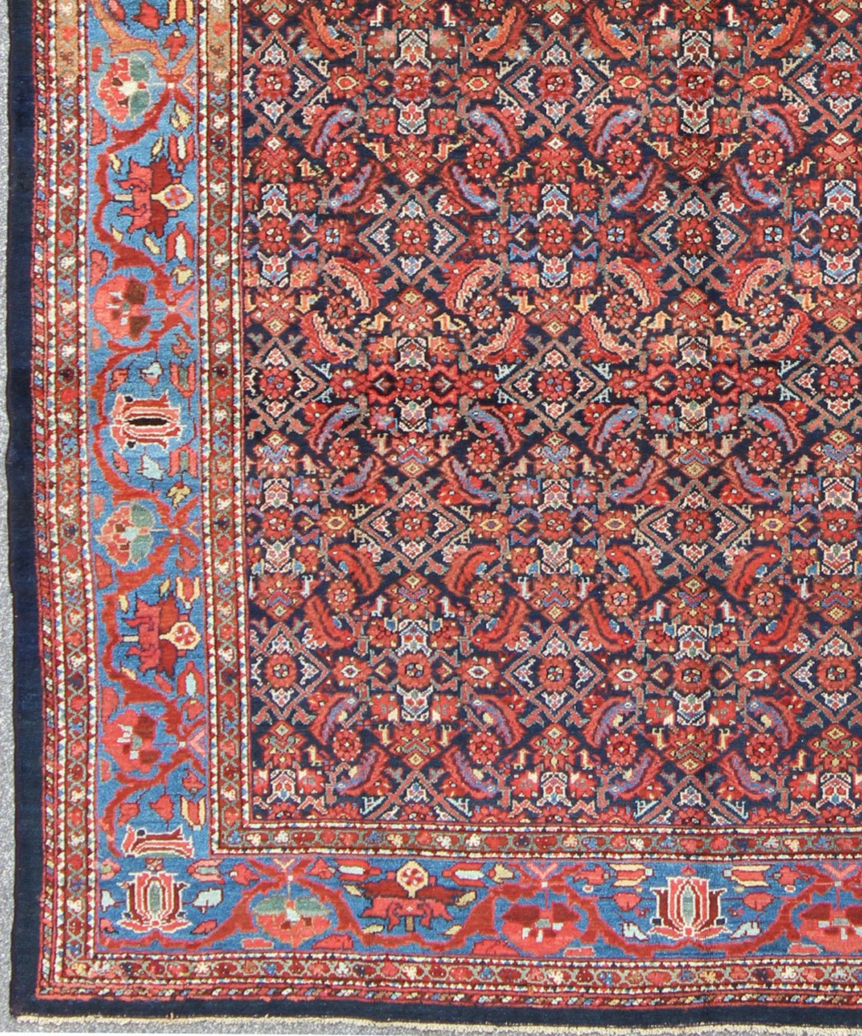Multi Color Antique Persian Malayer Rug with All Over Herati Design in Black & Shades of Blue Measures: 8'8 x 11'8 Antique Persian Malayer Rug, Country of Origin: Iran; Type: Malayer; Design: All - Over, Herati; Keivan Woven Arts: rug F - 09... - Keivan Woven ArtsF - 0909 - 699Rug