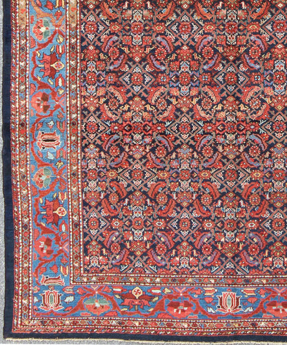 Multi Color Antique Persian Malayer Rug with All Over Herati Design in Black & Shades of Blue Measures: 8'8 x 11'8 Antique Persian Malayer Rug, Country of Origin: Iran; Type: Malayer; Design: All - Over, Herati; Keivan Woven Arts: rug F - 09... - Keivan Woven ArtsF - 0909 - 699Rug