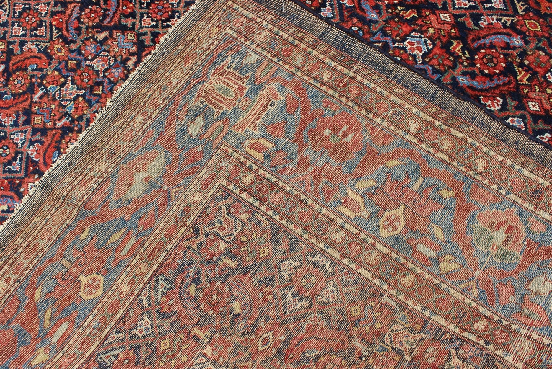 Multi Color Antique Persian Malayer Rug with All Over Herati Design in Black & Shades of Blue Measures: 8'8 x 11'8 Antique Persian Malayer Rug, Country of Origin: Iran; Type: Malayer; Design: All - Over, Herati; Keivan Woven Arts: rug F - 09... - Keivan Woven ArtsF - 0909 - 699Rug
