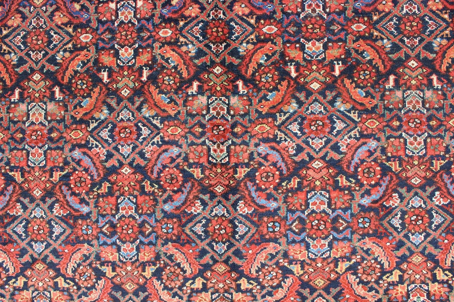 Multi Color Antique Persian Malayer Rug with All Over Herati Design in Black & Shades of Blue Measures: 8'8 x 11'8 Antique Persian Malayer Rug, Country of Origin: Iran; Type: Malayer; Design: All - Over, Herati; Keivan Woven Arts: rug F - 09... - Keivan Woven ArtsF - 0909 - 699Rug