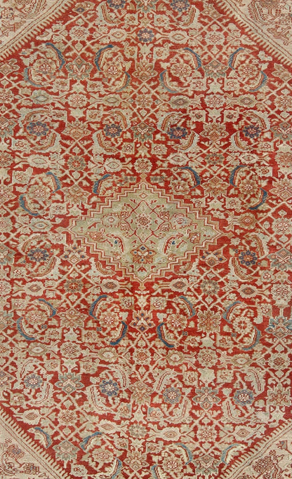 Antique Persian Sultanabad Rug in Rust Red, Green, Blue, Taupe and Cream. Antique Persian Sultanabad rug with Herati design in red, green, blue and cream, Keivan Woven Arts / rug / F - 0910. Antique Persian Sultanabad. This antique Persian... - Keivan Woven ArtsF - 0910 - 772Rug