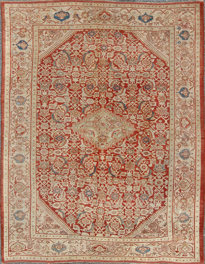Antique Persian Sultanabad Rug in Rust Red, Green, Blue, Taupe and Cream. Antique Persian Sultanabad rug with Herati design in red, green, blue and cream, Keivan Woven Arts / rug / F - 0910. Antique Persian Sultanabad. This antique Persian... - Keivan Woven ArtsF - 0910 - 772Rug