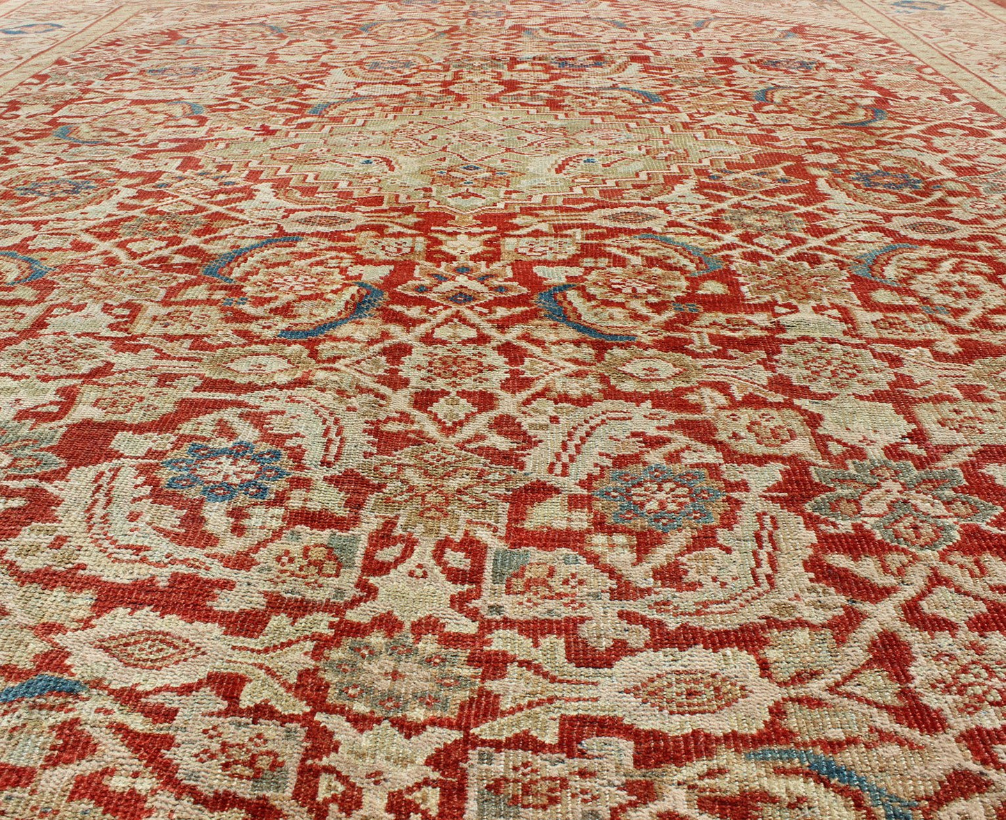 Antique Persian Sultanabad Rug in Rust Red, Green, Blue, Taupe and Cream. Antique Persian Sultanabad rug with Herati design in red, green, blue and cream, Keivan Woven Arts / rug / F - 0910. Antique Persian Sultanabad. This antique Persian... - Keivan Woven ArtsF - 0910 - 772Rug