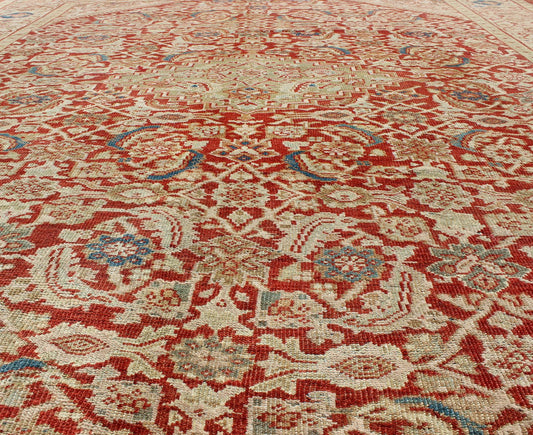 Antique Persian Sultanabad Rug in Rust Red, Green, Blue, Taupe and Cream. Antique Persian Sultanabad rug with Herati design in red, green, blue and cream, Keivan Woven Arts / rug / F - 0910. Antique Persian Sultanabad. This antique Persian... - Keivan Woven ArtsF - 0910 - 772Rug