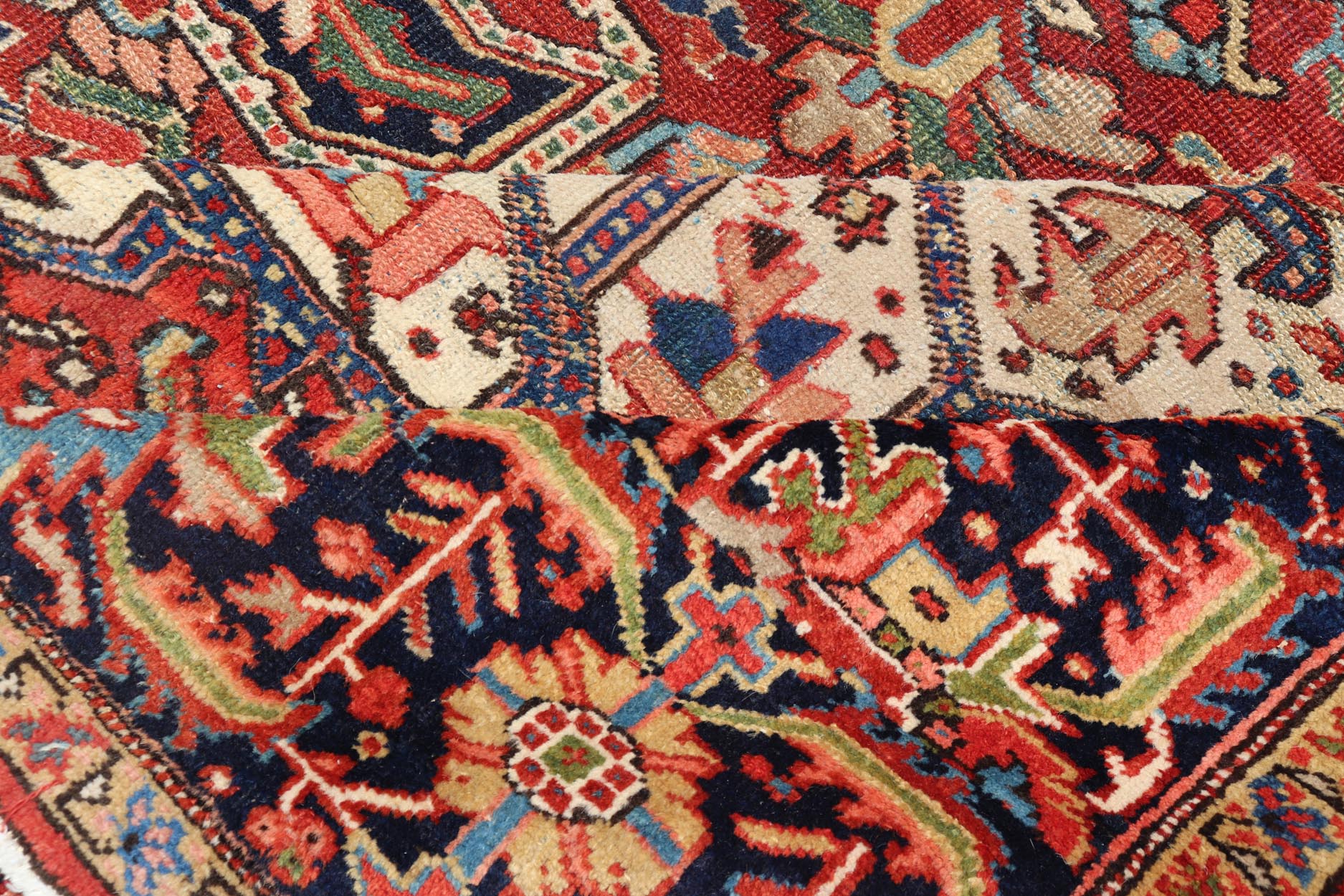 Antique Persian Heriz - Serapi Rug in Rust Background. kwarugs F - 1101. Large Heriz in Square shaped This superb antique Heriz - Serapi carpet, with its highly stylized central medallion and impressive geometric motifs, beautifully illustrates the gr... - Keivan Woven ArtsF - 1101 - 403Rug