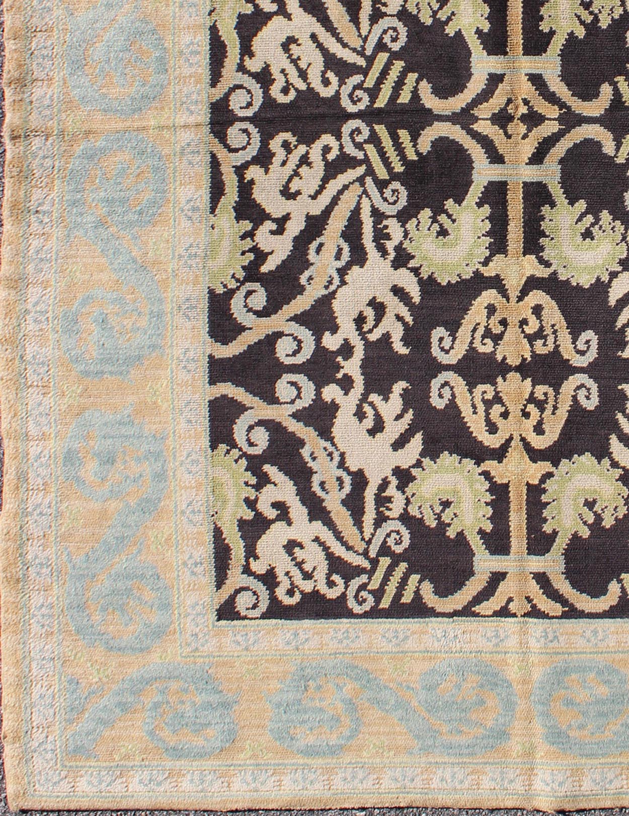 Keivan Woven Arts - Antique Spanish Rug with All Over Botanicals in Black, Light Blue, Light Green Antique Spanish Rug With All Over Botanicals in Black, Light Blue, Light Green and Taupe, rug F - 1203, country of origin / type: Spain / Spanish Colon... - Keivan Woven ArtsF - 1203 - 1058Rug