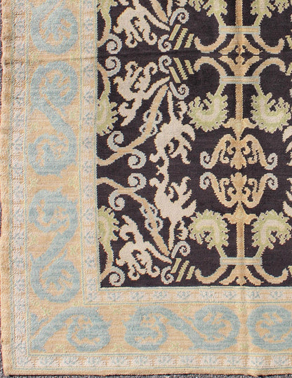 Keivan Woven Arts - Antique Spanish Rug with All Over Botanicals in Black, Light Blue, Light Green Antique Spanish Rug With All Over Botanicals in Black, Light Blue, Light Green and Taupe, rug F - 1203, country of origin / type: Spain / Spanish Colon... - Keivan Woven ArtsF - 1203 - 1058Rug
