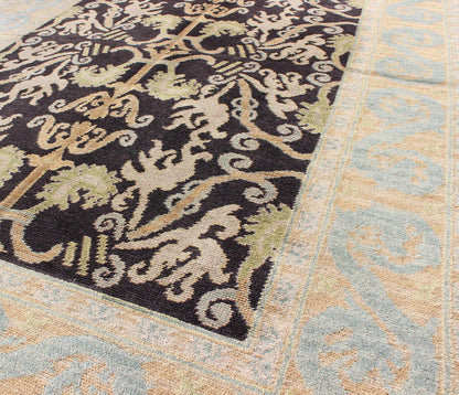 Keivan Woven Arts - Antique Spanish Rug with All Over Botanicals in Black, Light Blue, Light Green Antique Spanish Rug With All Over Botanicals in Black, Light Blue, Light Green and Taupe, rug F - 1203, country of origin / type: Spain / Spanish Colon... - Keivan Woven ArtsF - 1203 - 1058Rug