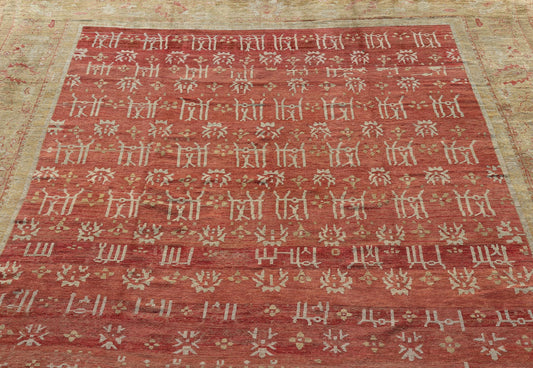 Large Squared Size Antique 19th Century Oushak Carpet in Red and Yellow Green Large Square Antique 19th Century Oushak Carpet in Red and Yellow Green, Rug/F - 1206. Light green, red hues and neutral colors work together to form an exotic display of ... - Keivan Woven ArtsF - 1206 - 1740Rug