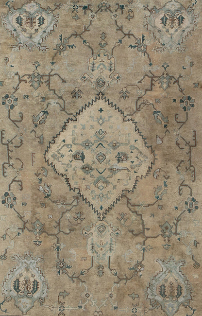 Neutral Antique Oushak Carpet in Shades of Teal, Green, Khaki, Taupe and Butter Yellow. Neutralantique Oushak carpet in shades of teal, green, khaki, taupe and butter yellow. Keivan Woven Arts / kwarugs /rug na - 54747, country of origin / type: Turkey /... - Keivan Woven ArtsG - 0101 - 409Rug
