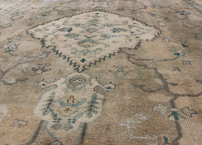 Neutral Antique Oushak Carpet in Shades of Teal, Green, Khaki, Taupe and Butter Yellow. Neutralantique Oushak carpet in shades of teal, green, khaki, taupe and butter yellow. Keivan Woven Arts / kwarugs /rug na - 54747, country of origin / type: Turkey /... - Keivan Woven ArtsG - 0101 - 409Rug