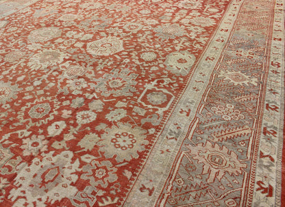 Large Antique Oushak Rug with Floral Design in Soft Orange, Taupe, Light Green. Turkish antique Oushak. Large antique Oushak rug with all - over floral design in soft vermilion red, taupe, light green, gray and light orange rug/G - 0102, Turkish... - Keivan Woven ArtsG - 0102 - 98Rug