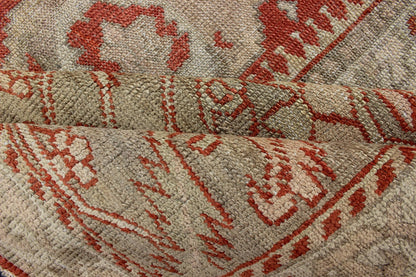 Large Antique Oushak Rug with Floral Design in Soft Orange, Taupe, Light Green. Turkish antique Oushak. Large antique Oushak rug with all - over floral design in soft vermilion red, taupe, light green, gray and light orange rug/G - 0102, Turkish... - Keivan Woven ArtsG - 0102 - 98Rug