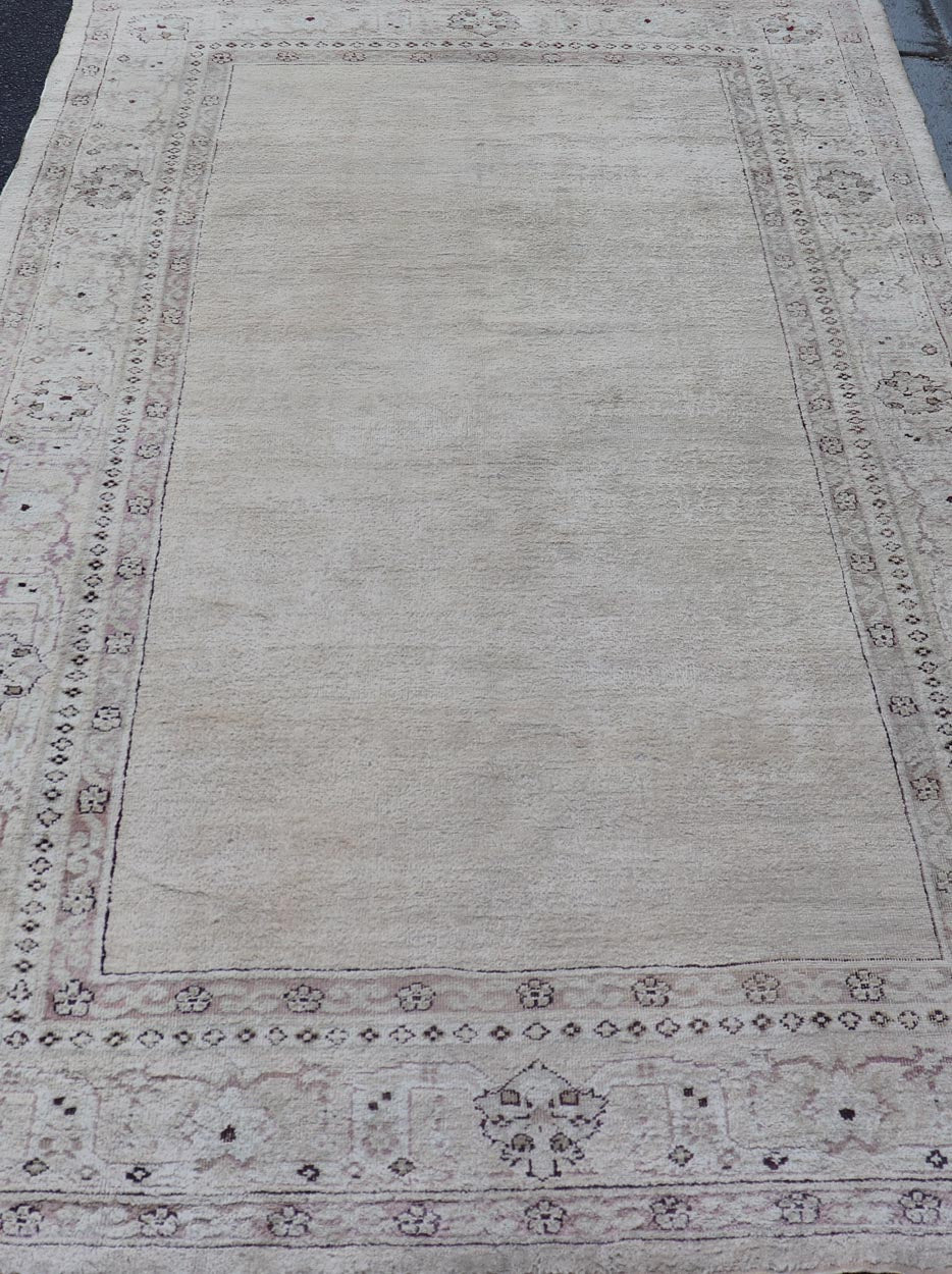 Antique Indian Amritsar Rug with Cream Background, Red & Lavender Border Antique Indian Amritsar rug with solid field of creamy yellow and ornate lavender and red border, Keivan Woven Arts / rug G - 0206, country of origin / type: India / Amritsa... - Keivan Woven ArtsG - 0206 - 910Rug