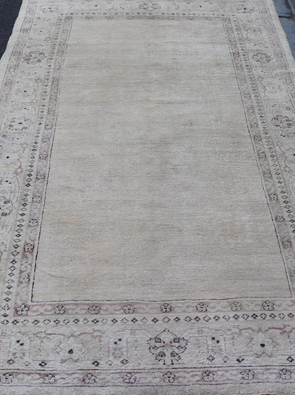Antique Indian Amritsar Rug with Cream Background, Red & Lavender Border Antique Indian Amritsar rug with solid field of creamy yellow and ornate lavender and red border, Keivan Woven Arts / rug G - 0206, country of origin / type: India / Amritsa... - Keivan Woven ArtsG - 0206 - 910Rug