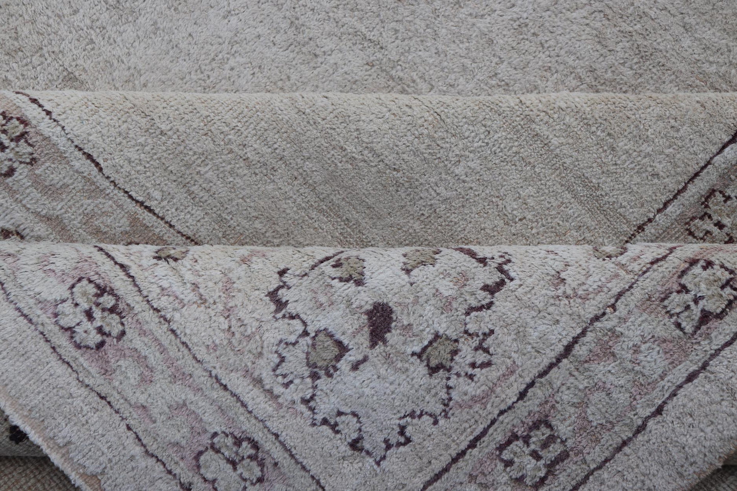Antique Indian Amritsar Rug with Cream Background, Red & Lavender Border Antique Indian Amritsar rug with solid field of creamy yellow and ornate lavender and red border, Keivan Woven Arts / rug G - 0206, country of origin / type: India / Amritsa... - Keivan Woven ArtsG - 0206 - 910Rug