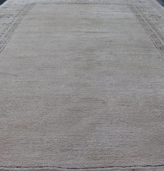 Antique Indian Amritsar Rug with Cream Background, Red & Lavender Border Antique Indian Amritsar rug with solid field of creamy yellow and ornate lavender and red border, Keivan Woven Arts / rug G - 0206, country of origin / type: India / Amritsa... - Keivan Woven ArtsG - 0206 - 910Rug