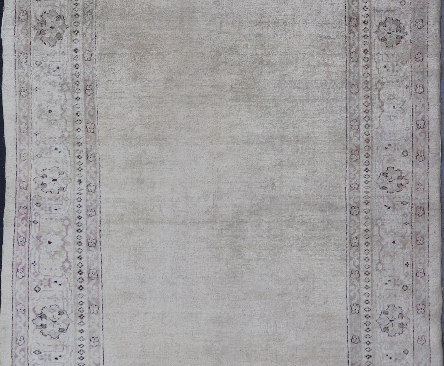 Antique Indian Amritsar Rug with Cream Background, Red & Lavender Border Antique Indian Amritsar rug with solid field of creamy yellow and ornate lavender and red border, Keivan Woven Arts / rug G - 0206, country of origin / type: India / Amritsa... - Keivan Woven ArtsG - 0206 - 910Rug