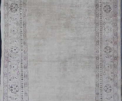 Antique Indian Amritsar Rug with Cream Background, Red & Lavender Border Antique Indian Amritsar rug with solid field of creamy yellow and ornate lavender and red border, Keivan Woven Arts / rug G - 0206, country of origin / type: India / Amritsa... - Keivan Woven ArtsG - 0206 - 910Rug