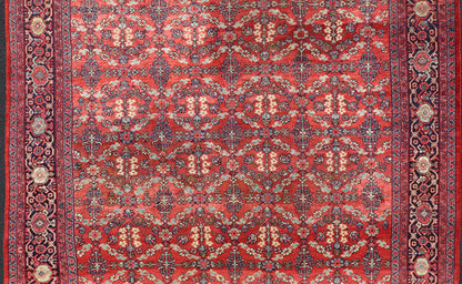 Square Sized Geometric Antique Persian Mahal - Sultanabad Rug in Red and Blue colors. Red background antique Persian Mahal - Sultanabad rug with large flowers, 1920, Keivan Woven Arts/rug /G - 0208, country of origin / type: Iran / Sultanabad, circa ... - Keivan Woven ArtsG - 0208 - 1700Rug