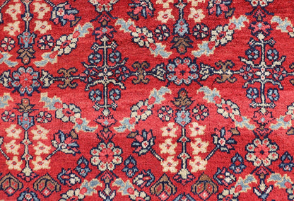 Square Sized Geometric Antique Persian Mahal - Sultanabad Rug in Red and Blue colors. Red background antique Persian Mahal - Sultanabad rug with large flowers, 1920, Keivan Woven Arts/rug /G - 0208, country of origin / type: Iran / Sultanabad, circa ... - Keivan Woven ArtsG - 0208 - 1700Rug