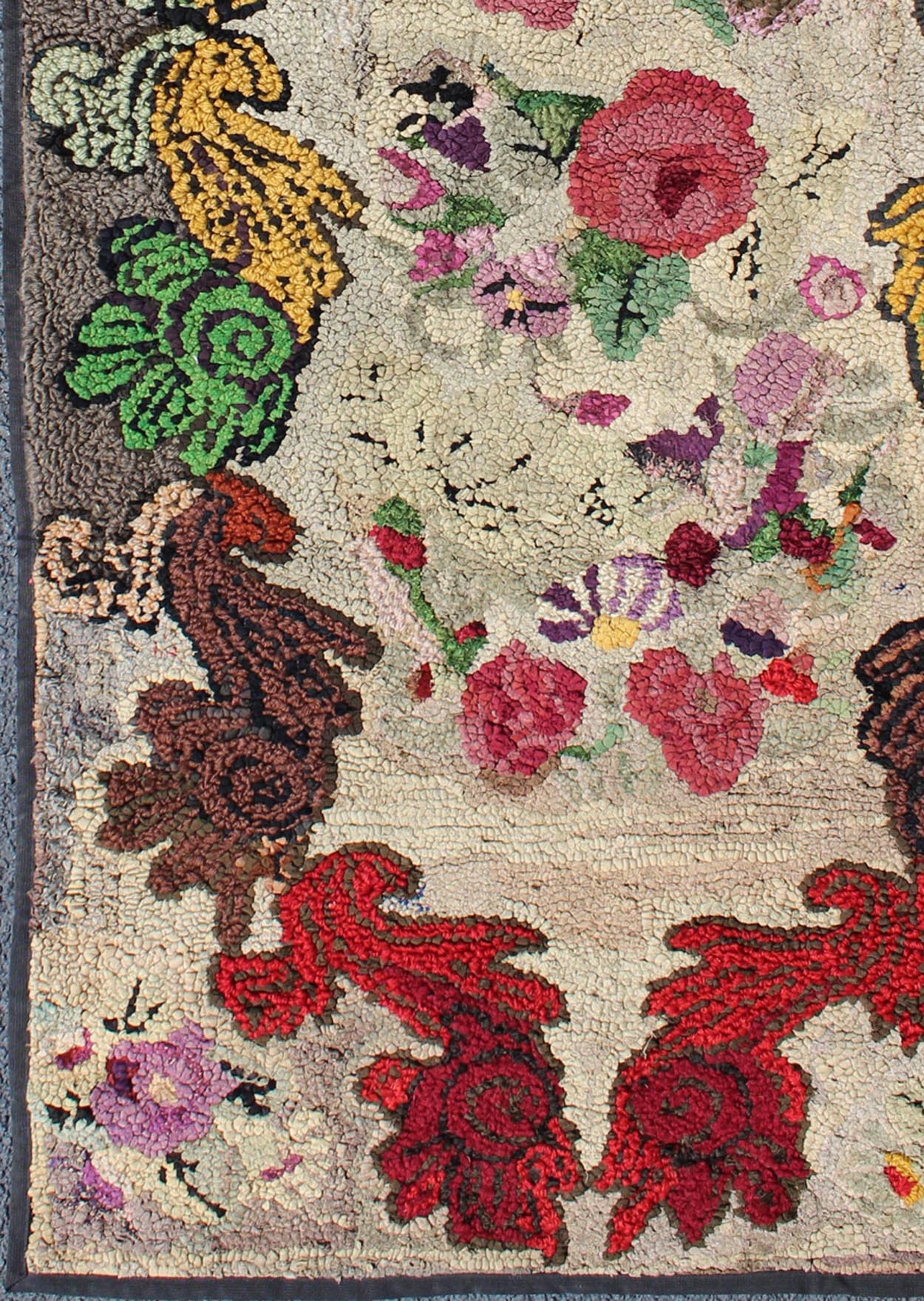 Keivan Woven Arts - American Hooked rug with red rose and yellow and multi colored flower bouquets, Keivan Woven Arts / rug G - 0305, country of origin / type: United States / Hooked, circa 1910 This antique American Hooked rug depicts beautiful f... - Keivan Woven ArtsG - 0305 - 1118Rug