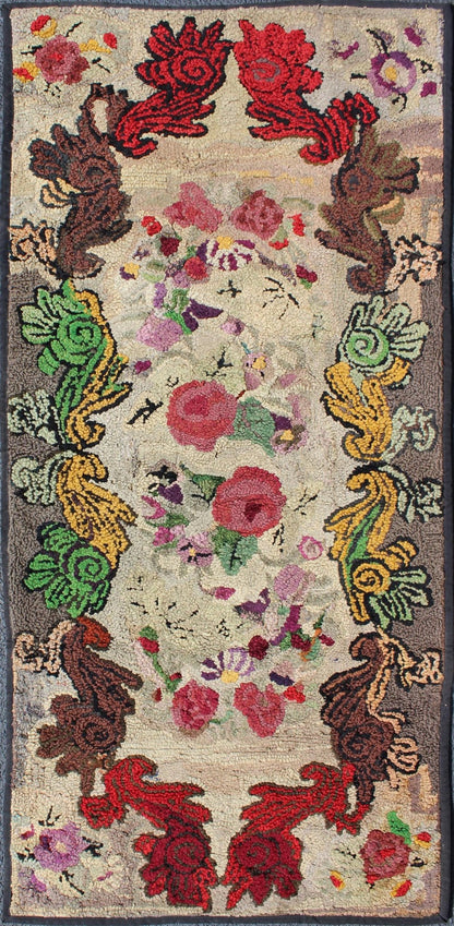Keivan Woven Arts - American Hooked rug with red rose and yellow and multi colored flower bouquets, Keivan Woven Arts / rug G - 0305, country of origin / type: United States / Hooked, circa 1910 This antique American Hooked rug depicts beautiful f... - Keivan Woven ArtsG - 0305 - 1118Rug