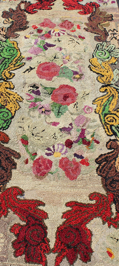 Keivan Woven Arts - American Hooked rug with red rose and yellow and multi colored flower bouquets, Keivan Woven Arts / rug G - 0305, country of origin / type: United States / Hooked, circa 1910 This antique American Hooked rug depicts beautiful f... - Keivan Woven ArtsG - 0305 - 1118Rug