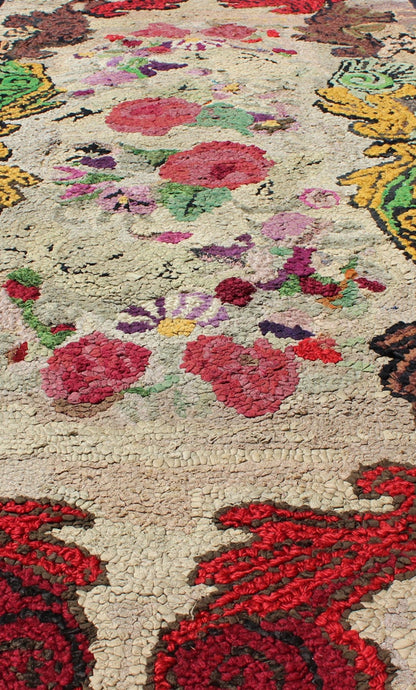 Keivan Woven Arts - American Hooked rug with red rose and yellow and multi colored flower bouquets, Keivan Woven Arts / rug G - 0305, country of origin / type: United States / Hooked, circa 1910 This antique American Hooked rug depicts beautiful f... - Keivan Woven ArtsG - 0305 - 1118Rug