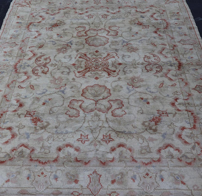 Measures: 7' x 8'7 Hand Knotted in Turkey, this square - shaped vintage Oushak is characterized by a comely and highly representative Oushak composition. Building on traditional designs, this marvelous Turkish rug features an all - over floral desig... - Keivan Woven ArtsG - 0309 - 808Rug