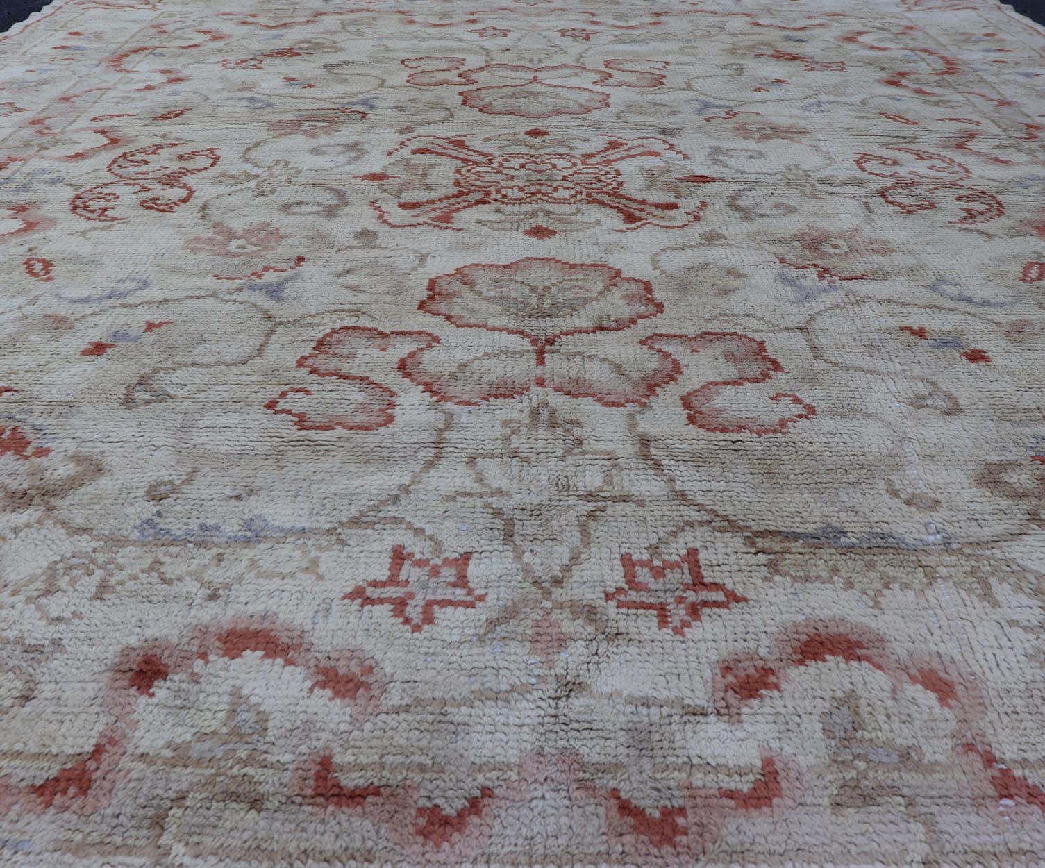 Measures: 7' x 8'7 Hand Knotted in Turkey, this square - shaped vintage Oushak is characterized by a comely and highly representative Oushak composition. Building on traditional designs, this marvelous Turkish rug features an all - over floral desig... - Keivan Woven ArtsG - 0309 - 808Rug
