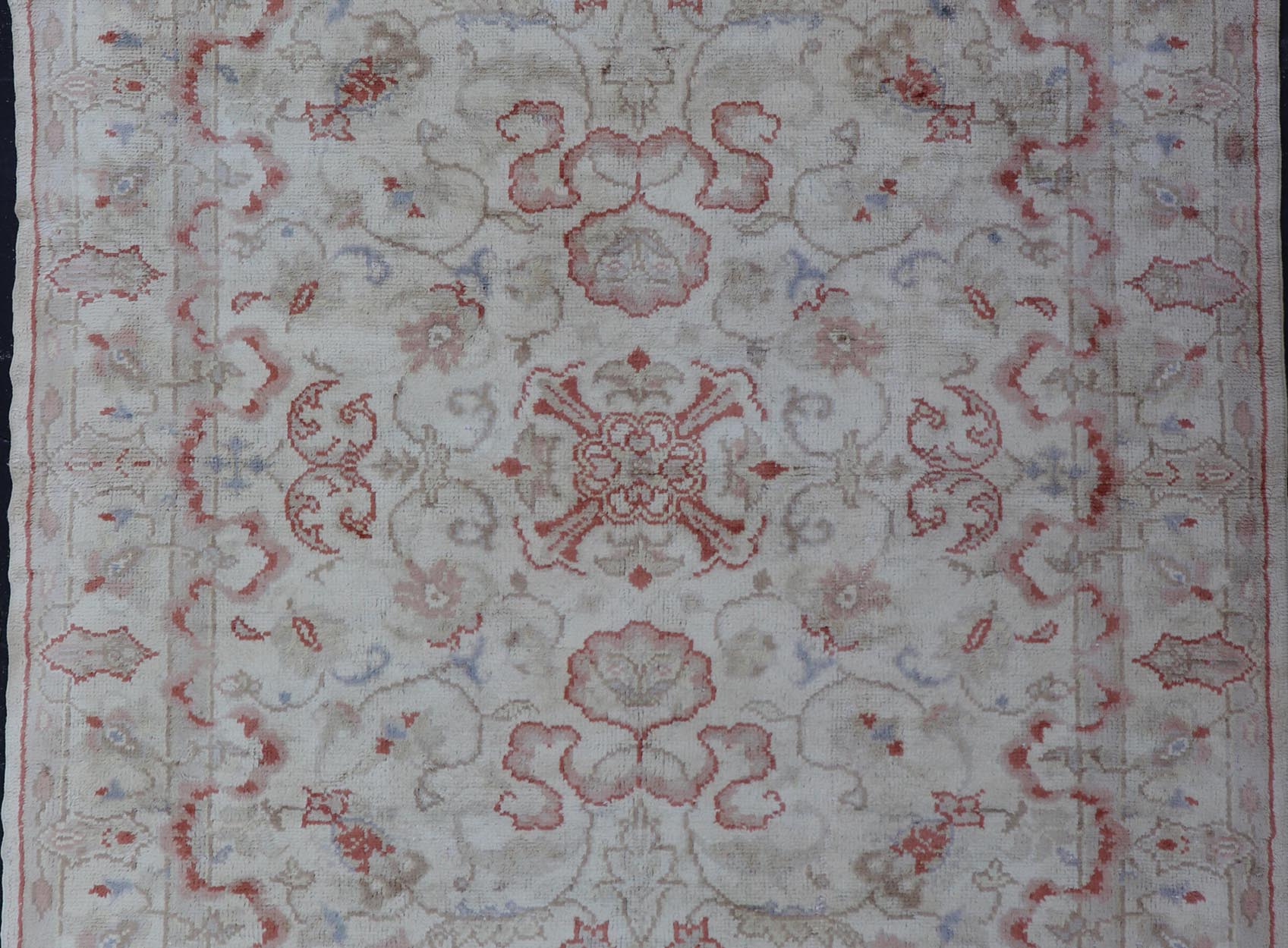 Measures: 7' x 8'7 Hand Knotted in Turkey, this square - shaped vintage Oushak is characterized by a comely and highly representative Oushak composition. Building on traditional designs, this marvelous Turkish rug features an all - over floral desig... - Keivan Woven ArtsG - 0309 - 808Rug
