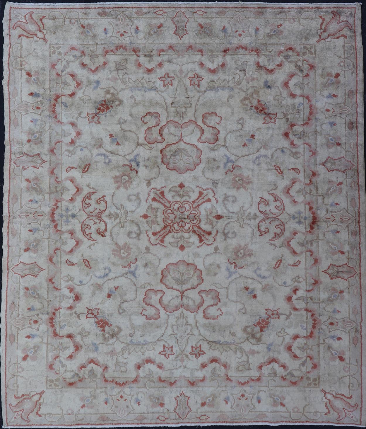 Measures: 7' x 8'7 Hand Knotted in Turkey, this square - shaped vintage Oushak is characterized by a comely and highly representative Oushak composition. Building on traditional designs, this marvelous Turkish rug features an all - over floral desig... - Keivan Woven ArtsG - 0309 - 808Rug