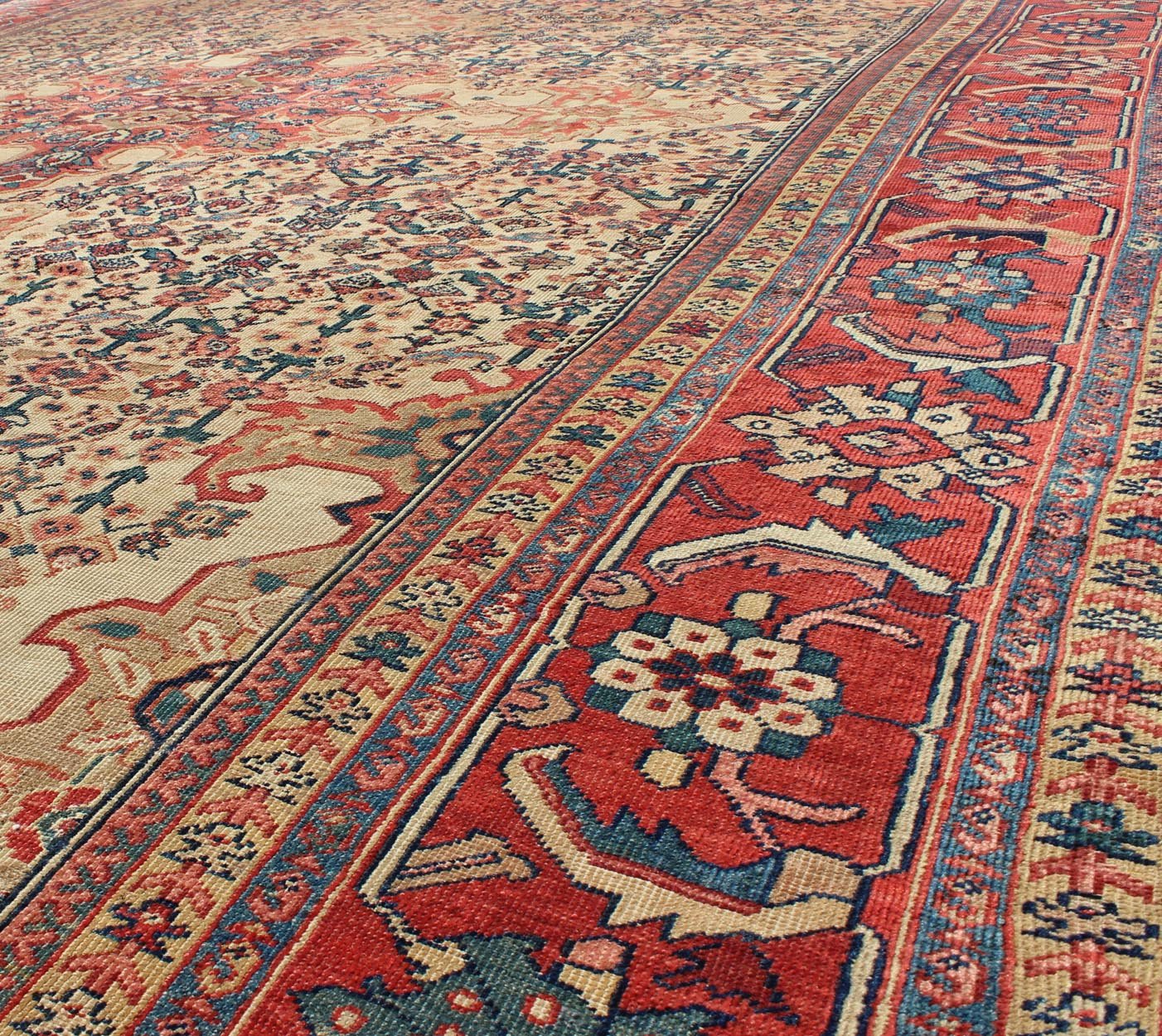 Antique Persian Sultanabad with Medallion in Yellow Cream, Blue Red and Green Measures: 8'10 x 12'4 Antique Persian Sultanabad Rug, Keivan Woven Arts: rug/ G - 0405; Country of Origin: Iran; Type: Sultanabad; Design: Floral, Medallion, Pers... - Keivan Woven ArtsG - 0405 - 1714Rug
