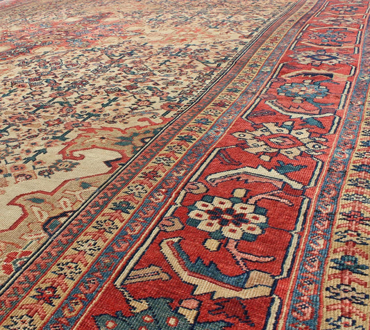 Antique Persian Sultanabad with Medallion in Yellow Cream, Blue Red and Green Measures: 8'10 x 12'4 Antique Persian Sultanabad Rug, Keivan Woven Arts: rug/ G - 0405; Country of Origin: Iran; Type: Sultanabad; Design: Floral, Medallion, Pers... - Keivan Woven ArtsG - 0405 - 1714Rug