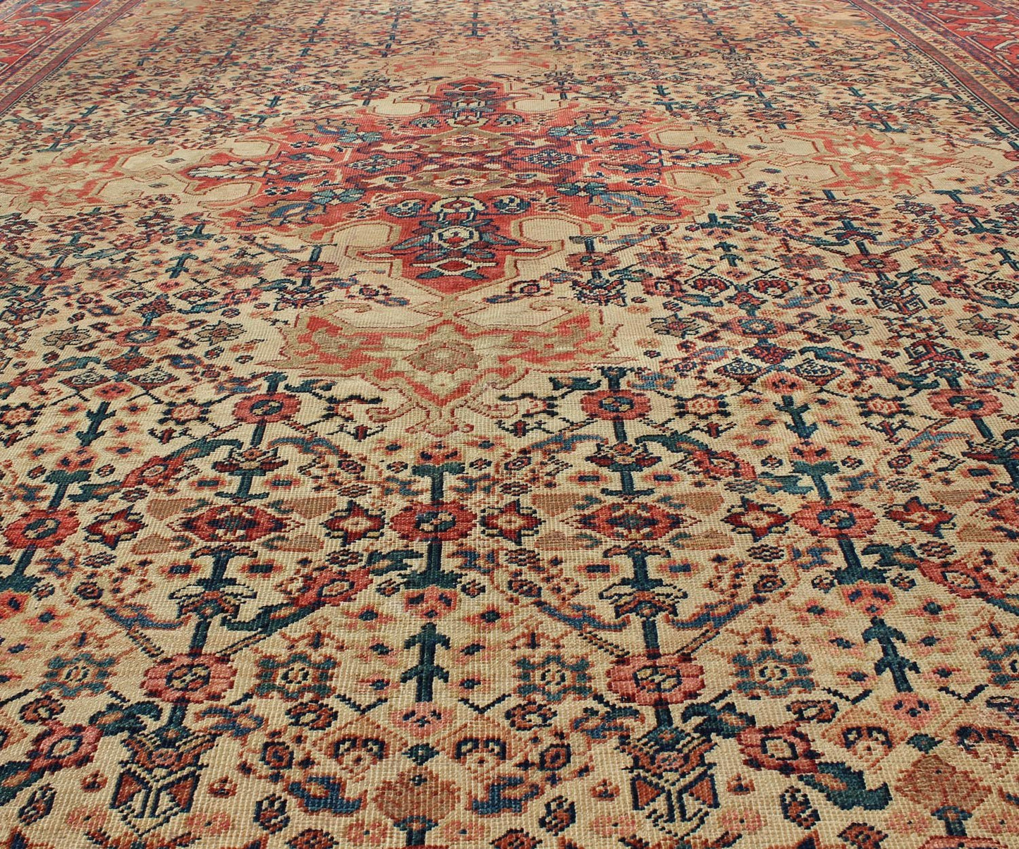 Antique Persian Sultanabad with Medallion in Yellow Cream, Blue Red and Green Measures: 8'10 x 12'4 Antique Persian Sultanabad Rug, Keivan Woven Arts: rug/ G - 0405; Country of Origin: Iran; Type: Sultanabad; Design: Floral, Medallion, Pers... - Keivan Woven ArtsG - 0405 - 1714Rug
