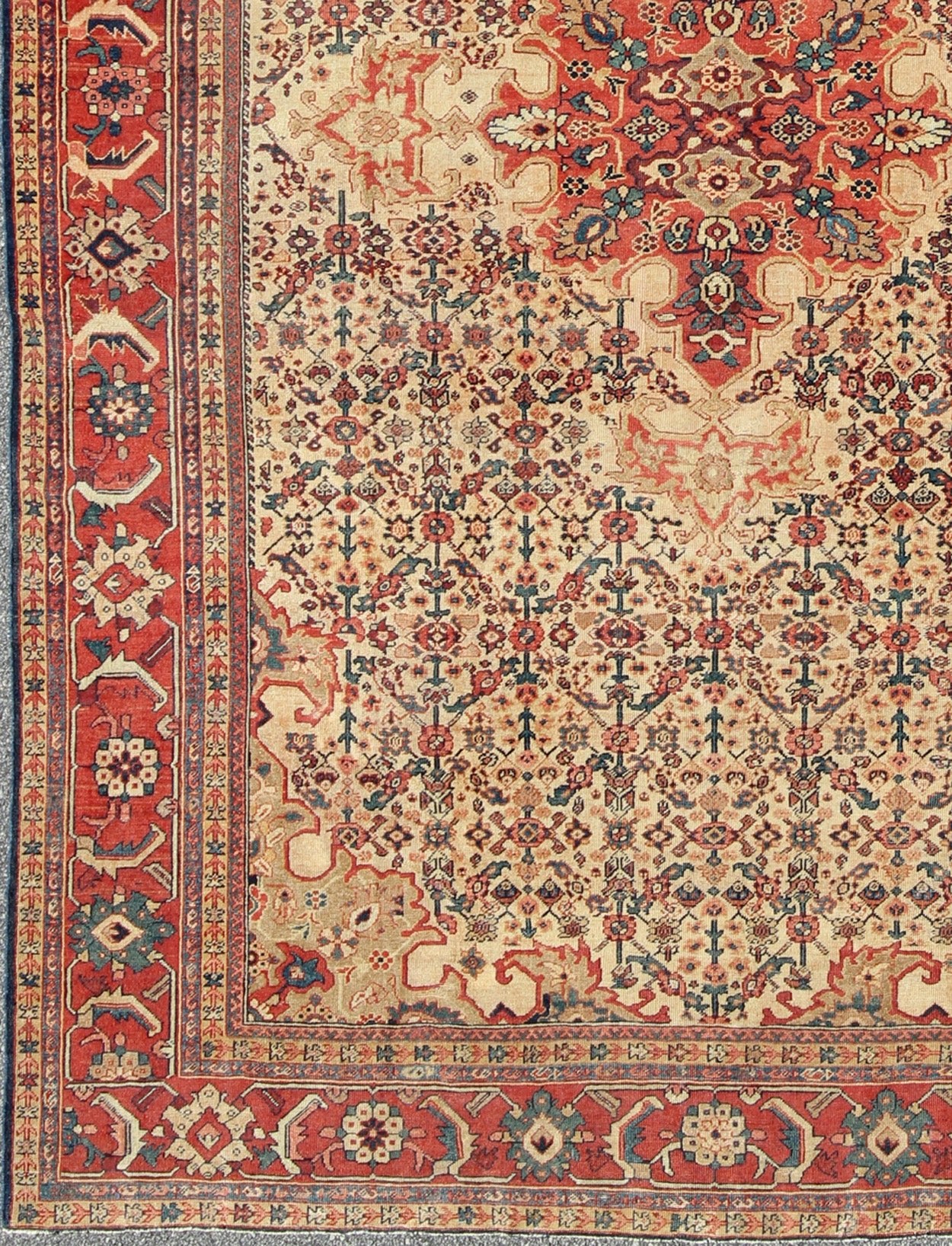 Antique Persian Sultanabad with Medallion in Yellow Cream, Blue Red and Green Measures: 8'10 x 12'4 Antique Persian Sultanabad Rug, Keivan Woven Arts: rug/ G - 0405; Country of Origin: Iran; Type: Sultanabad; Design: Floral, Medallion, Pers... - Keivan Woven ArtsG - 0405 - 1714Rug