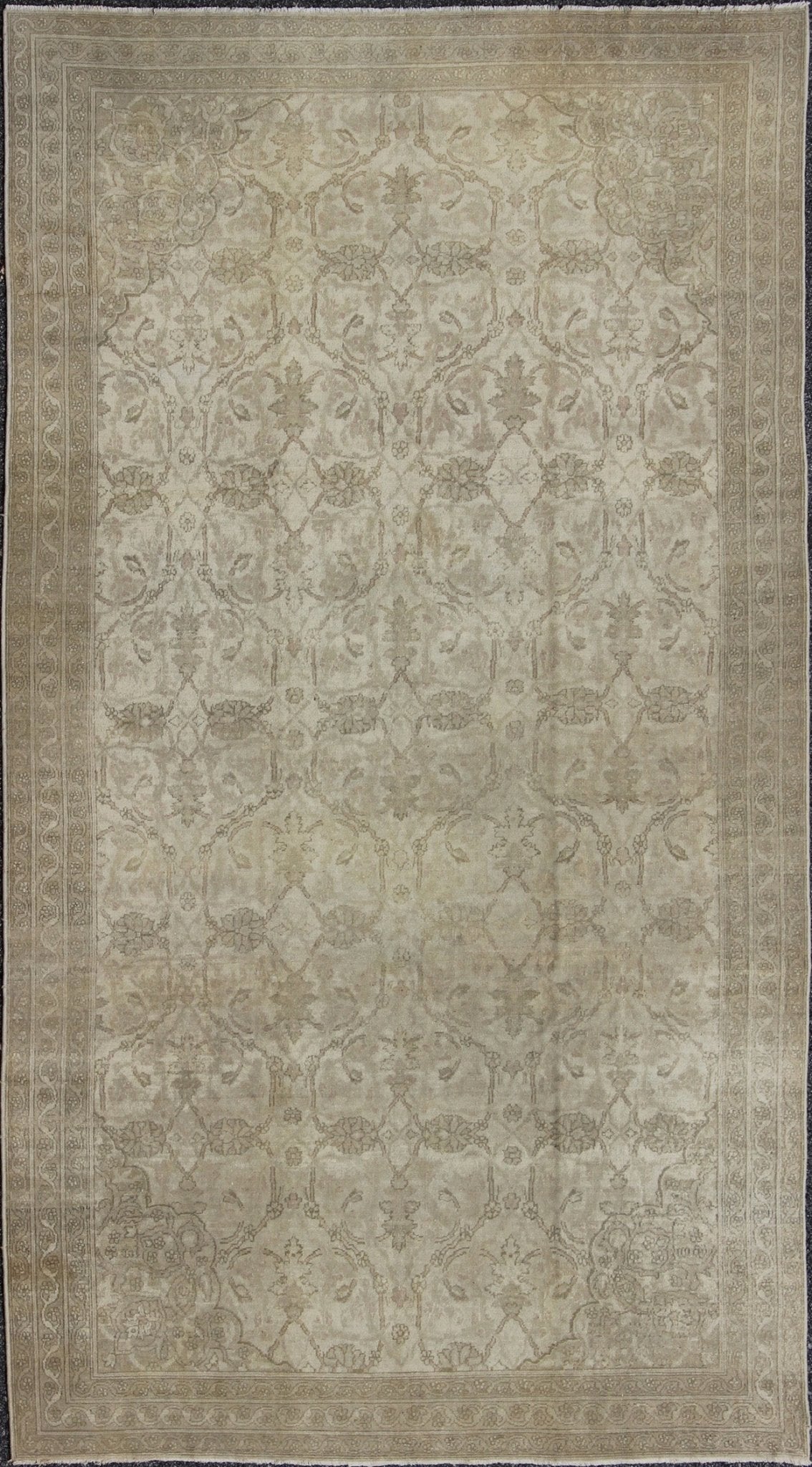 Neutral Colors Antique Indian Amritsar Gallery Rug in Ivory, Gray, and Taupe Measures: 7' x 12'9 This exquisite antique Indian Amritsar Gallery rug displays a breathtaking, muted palette with a sophisticated all - over design. A fabulous te... - Keivan Woven ArtsG - 0704 - 830Rug