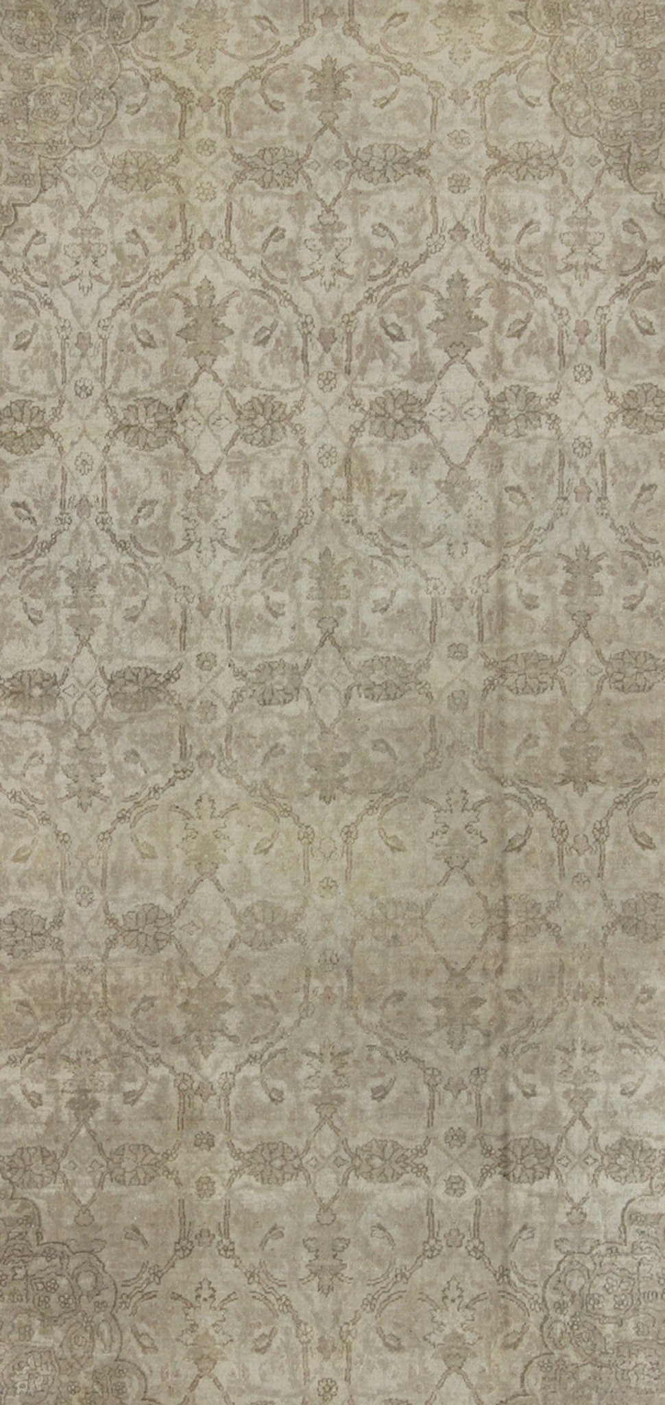 Neutral Colors Antique Indian Amritsar Gallery Rug in Ivory, Gray, and Taupe Measures: 7' x 12'9 This exquisite antique Indian Amritsar Gallery rug displays a breathtaking, muted palette with a sophisticated all - over design. A fabulous te... - Keivan Woven ArtsG - 0704 - 830Rug