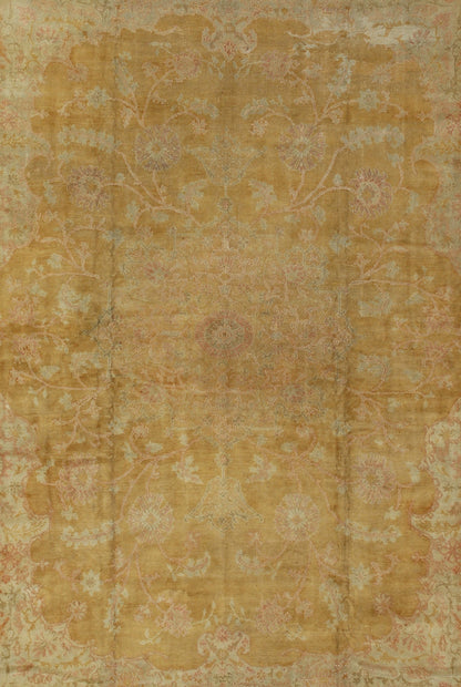 Stunning antique fine Burlu Oushak rug in gold, salmon, pink, soft green and neutral tones. Keivan Woven Arts / rug G - 0705, country of origin / type: Turkey / Oushak, circa Late 19th - century Measures: 11'10 x 14'5. This finely woven antique Burlu... - Keivan Woven ArtsG - 0705 - 421Rug