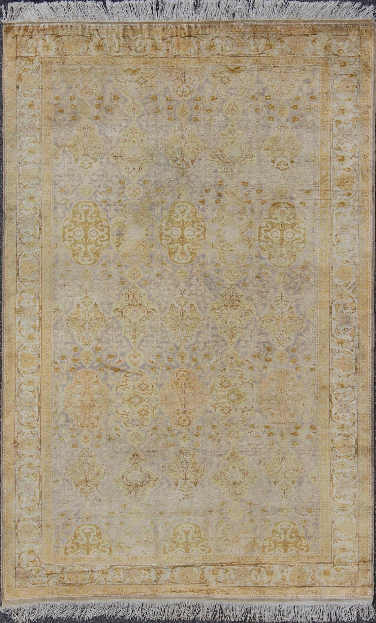 Silk Turkish Sivas with All - Over Stylized Design in Gold, Lavender and Cream kwarugs Antique Turkish Sivas rug with all - over stylized design in gold, lavender and cream. Keivan Woven Arts / rug G - 1102, country of origin / type: Turkey / Sivas, c... - Keivan Woven ArtsG - 1102 - 814Rug