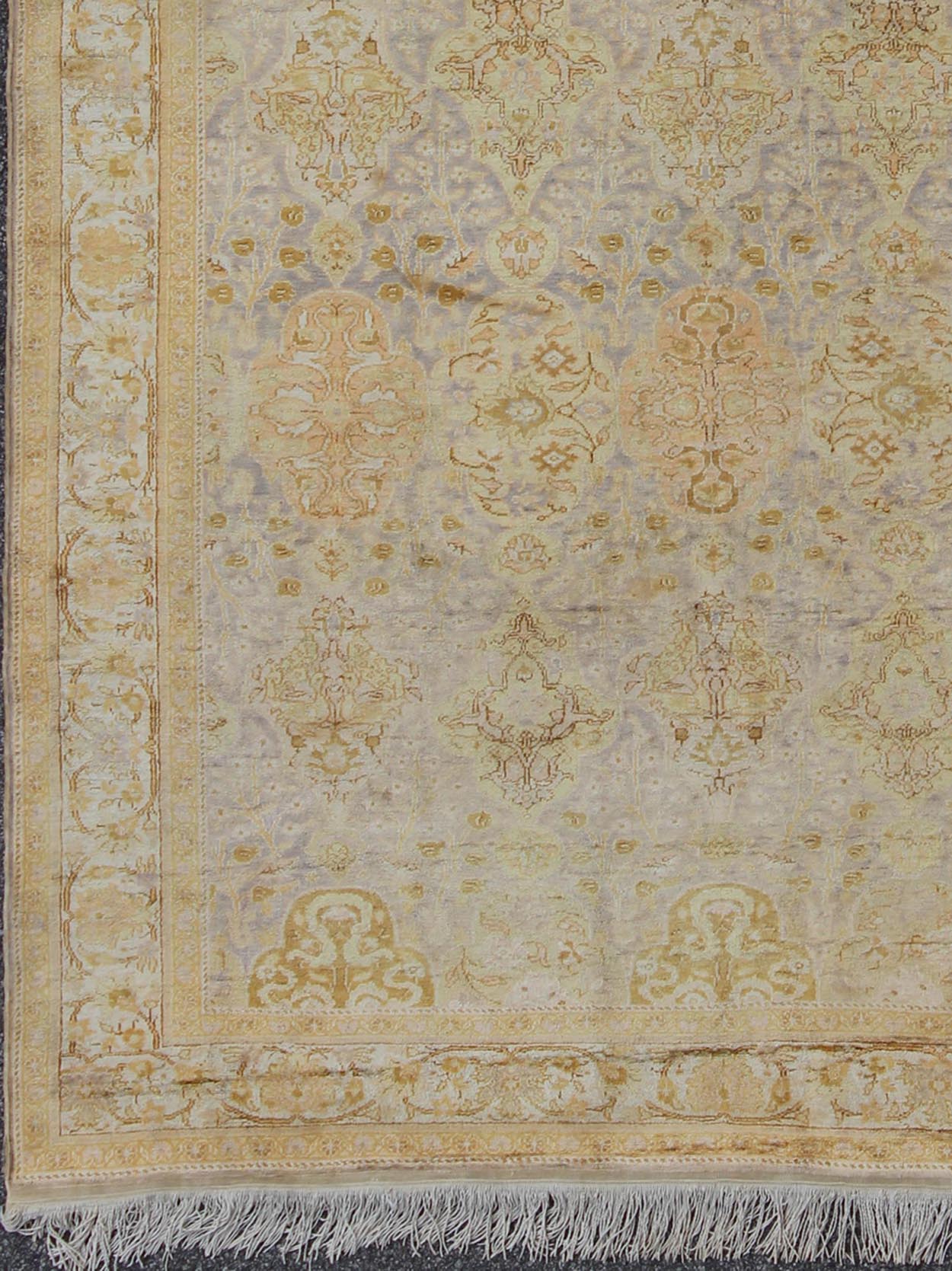 Silk Turkish Sivas with All - Over Stylized Design in Gold, Lavender and Cream kwarugs Antique Turkish Sivas rug with all - over stylized design in gold, lavender and cream. Keivan Woven Arts / rug G - 1102, country of origin / type: Turkey / Sivas, c... - Keivan Woven ArtsG - 1102 - 814Rug