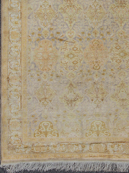 Silk Turkish Sivas with All - Over Stylized Design in Gold, Lavender and Cream kwarugs Antique Turkish Sivas rug with all - over stylized design in gold, lavender and cream. Keivan Woven Arts / rug G - 1102, country of origin / type: Turkey / Sivas, c... - Keivan Woven ArtsG - 1102 - 814Rug