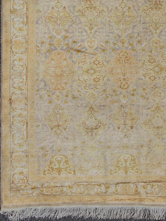 Silk Turkish Sivas with All - Over Stylized Design in Gold, Lavender and Cream kwarugs Antique Turkish Sivas rug with all - over stylized design in gold, lavender and cream. Keivan Woven Arts / rug G - 1102, country of origin / type: Turkey / Sivas, c... - Keivan Woven ArtsG - 1102 - 814Rug